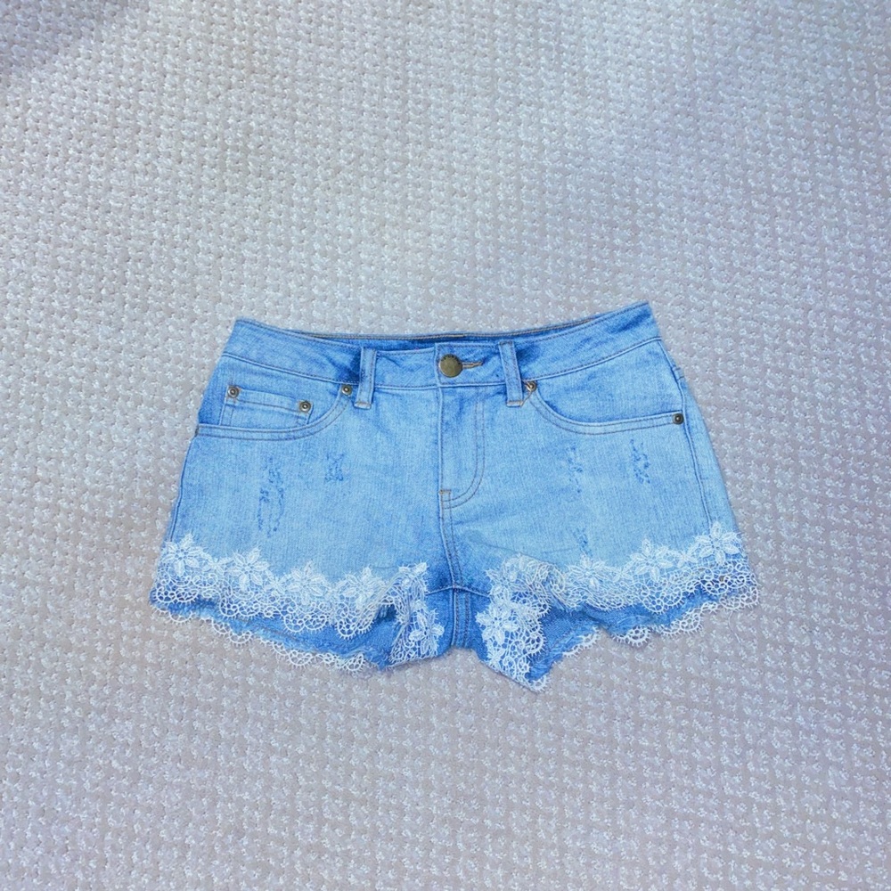 Juniors Laced Denim Shorts